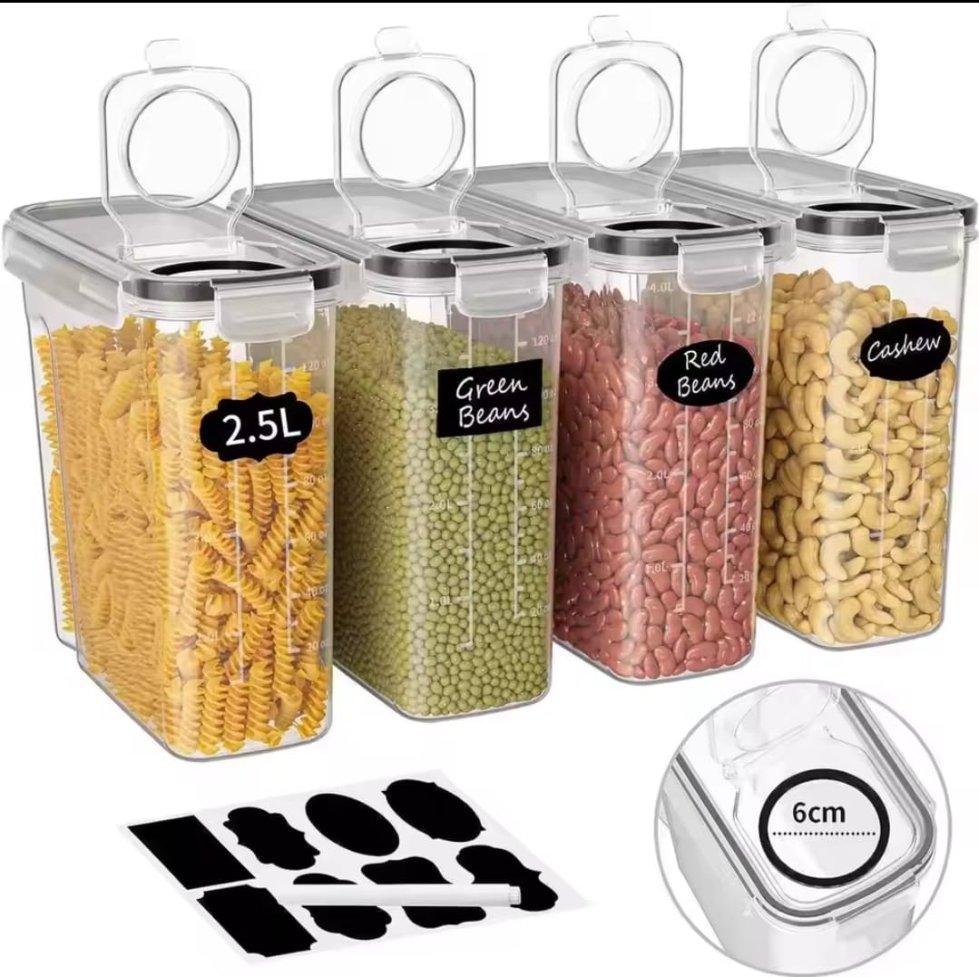 4pcs Food Storage Containers 2.5L Each Airtight with Labels & Pen