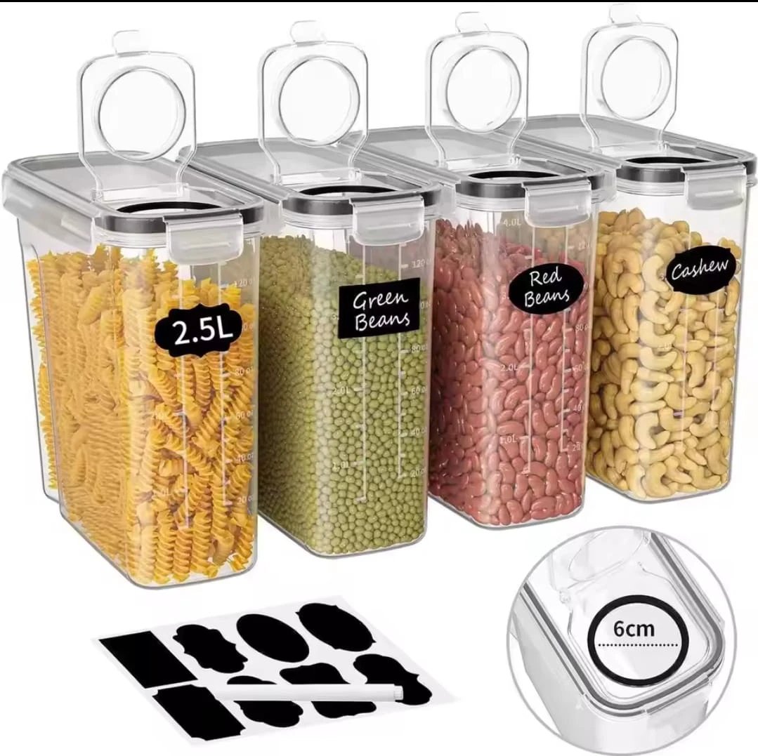 4pcs Food Storage Containers 2.5L Each Airtight with Labels & Pen Storage Jars Food Storage Containers