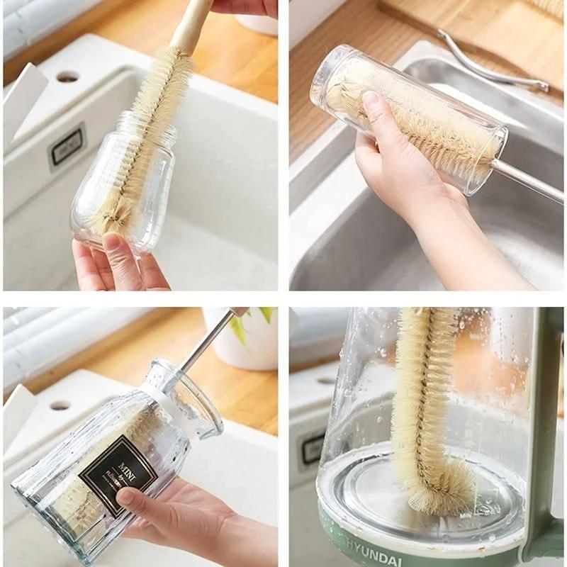 4pcs Long Bottle Cleaning Brushes with Wooden Handle Cleaning Tools Scrub Brushes