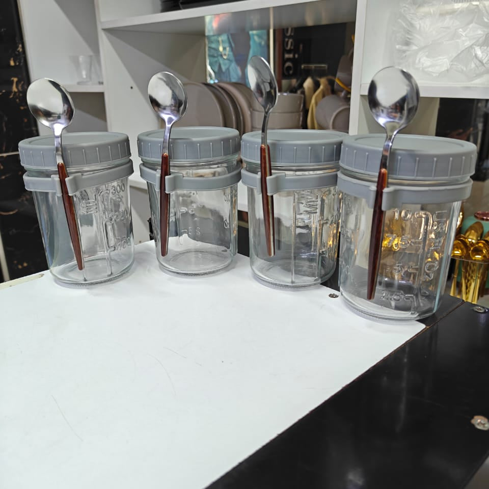 4pcs Overnight Oats Glass Jar Set with Spoon 350ml