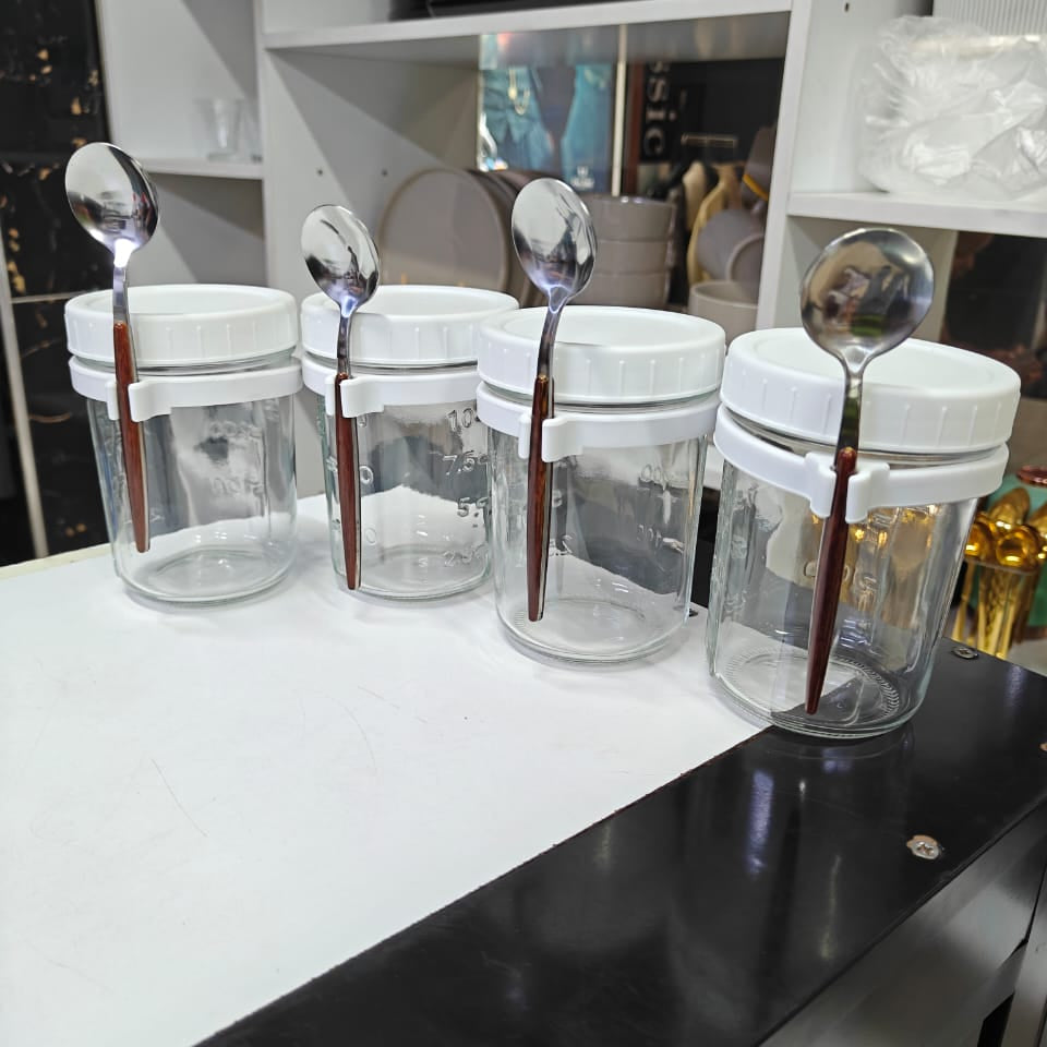 4pcs Overnight Oats Glass Jar Set with Spoon 350ml