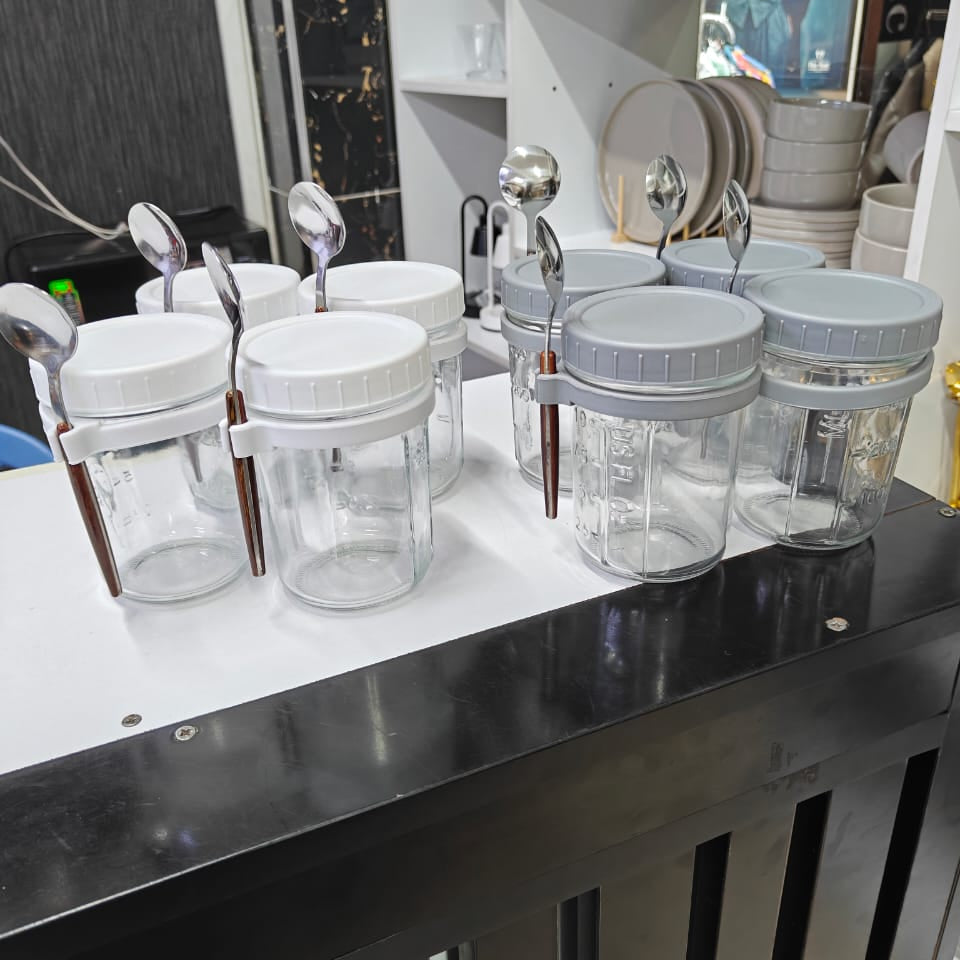 4pcs Overnight Oats Glass Jar Set with Spoon 350ml