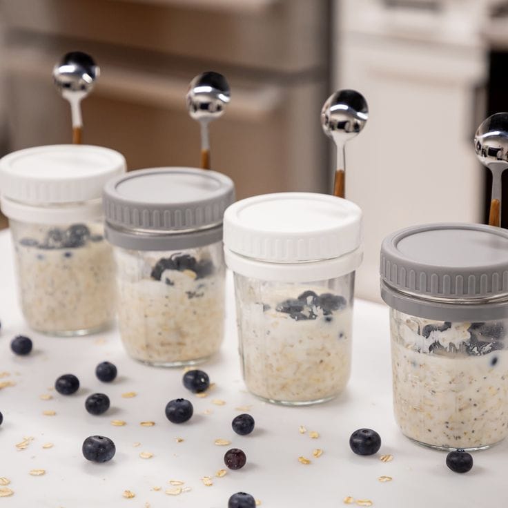 4pcs Overnight Oats Glass Jar Set with Spoon 350ml