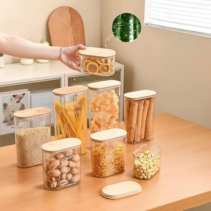 4pcs Set Acrylic Storage Containers 500ml to 2000ml, Airtight with Bamboo Lids. Food Storage Containers