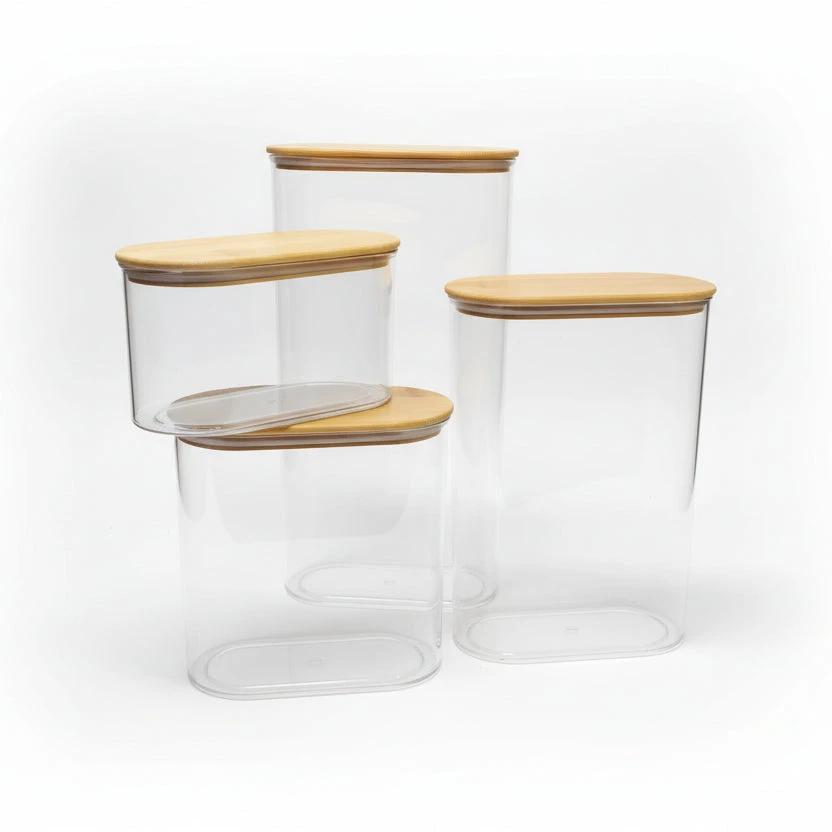 4pcs Set Acrylic Storage Containers 500ml to 2000ml, Airtight with Bamboo Lids. Food Storage Containers