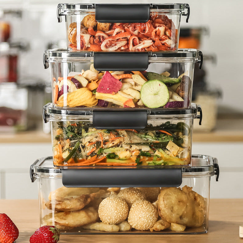 4pcs Transparent Sealed Refrigerator Food Container Set Large Capacity