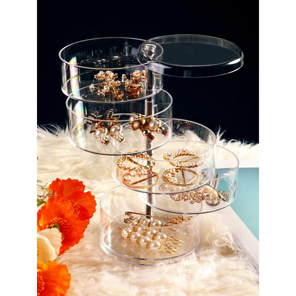 5-Layer Rotatable Jewelry Storage Box with Transparent Cylinder Design for Earrings and Accessories
