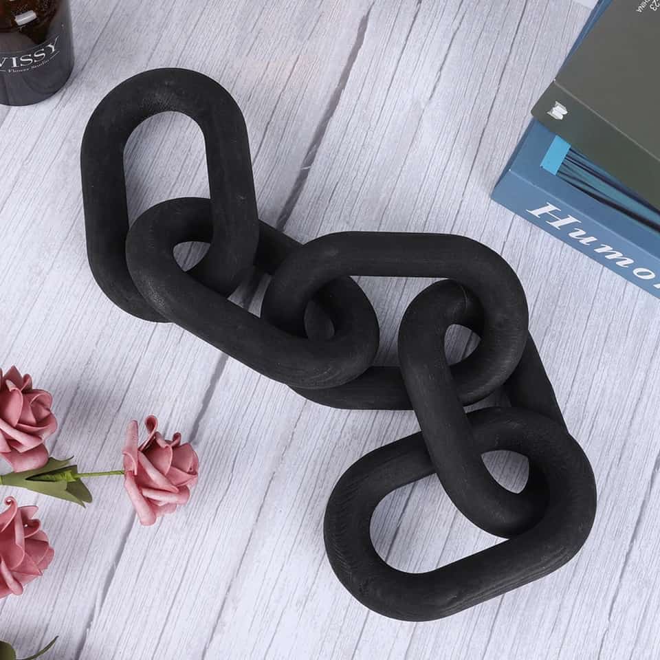 5 Link Wood Knot Rustic Decorative Accents Hand Carved Pine Link Decor Black Wood Chain for Coffee Table