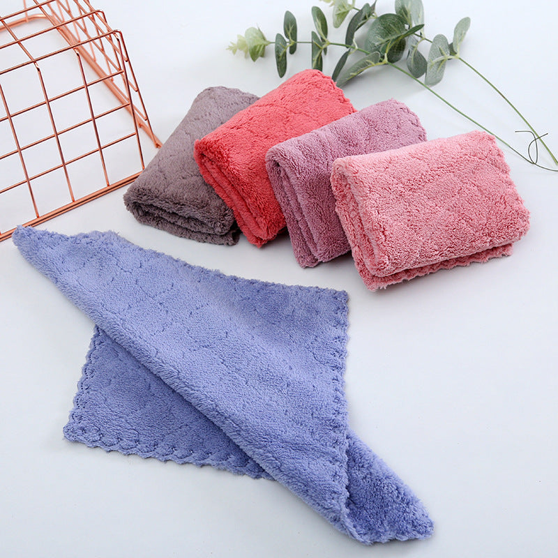 5 Pcs Coral Fleece Dishcloths set Soft & Absorbent kitchen Cleaning Towels (30cmx30cm, Multicolour)
