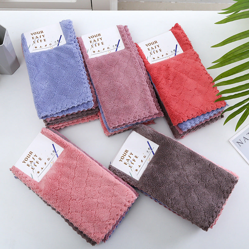 5 Pcs Coral Fleece Dishcloths set Soft & Absorbent kitchen Cleaning Towels (30cmx30cm, Multicolour)