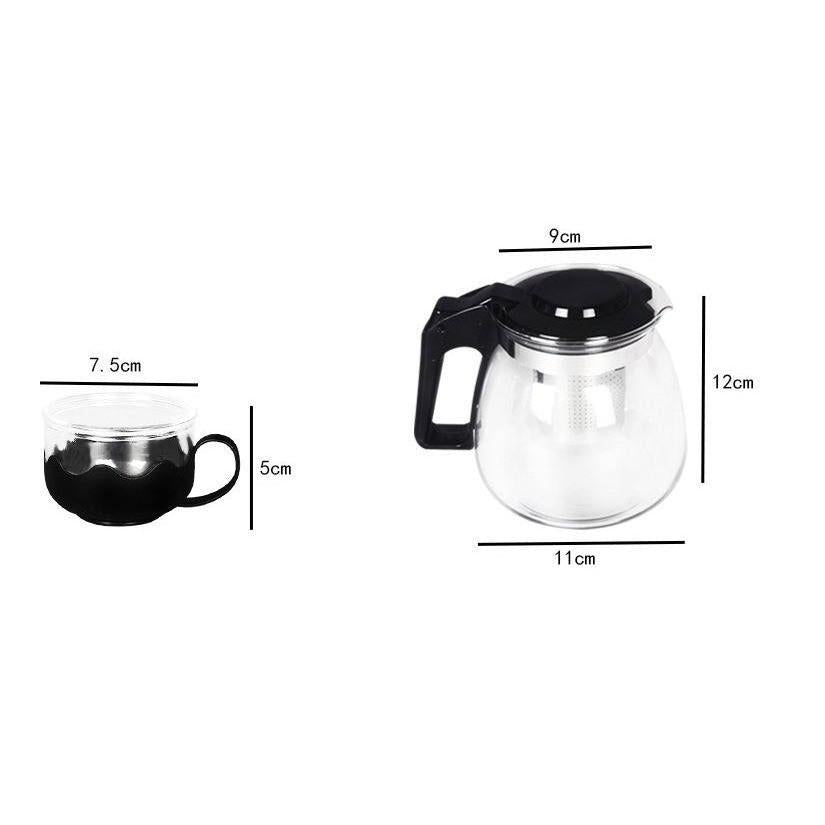 5 Piece Transparent Heat Resistant Glass Infuser Tea Set | 4 Cups & 1 Teapot | Elegant Modern Design