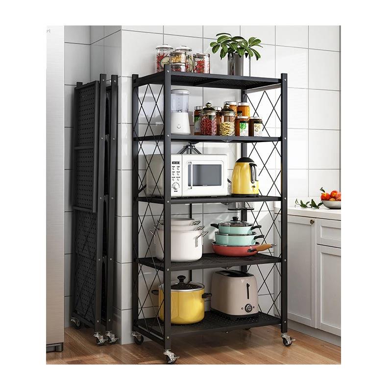 5 Tier Foldable Movable Metallic Storage Rack | Stainless Steel, No-Installation, High-Capacity Shelving in White & Black Storage and organization Clothing & Closet Storage