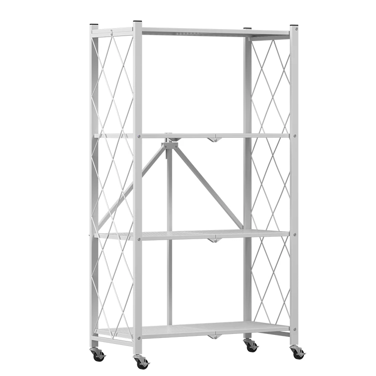 5 Tier Foldable Movable Metallic Storage Rack | Stainless Steel, No-Installation, High-Capacity Shelving in White & Black Storage and organization Clothing & Closet Storage