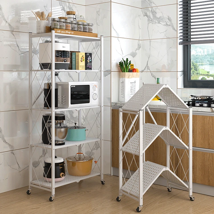 5 Tier Foldable Movable Metallic Storage Rack | Stainless Steel, No-Installation, High-Capacity Shelving in White & Black Storage and organization Clothing & Closet Storage