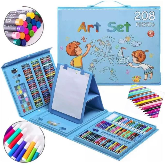 208 PC Art Drawing/Painting Set with Drawing Board - Blue & Pink