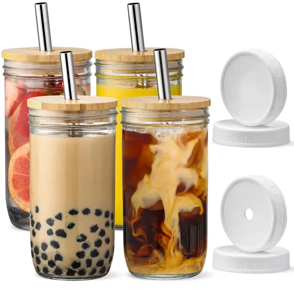 500ml Glass Cup with Lid and Straw | Transparent Bubble Tea Cup, Juice Glass, Beer Can, Milk Mocha Cups, Breakfast Mug Drinkware Drinkware Drinkware Sets