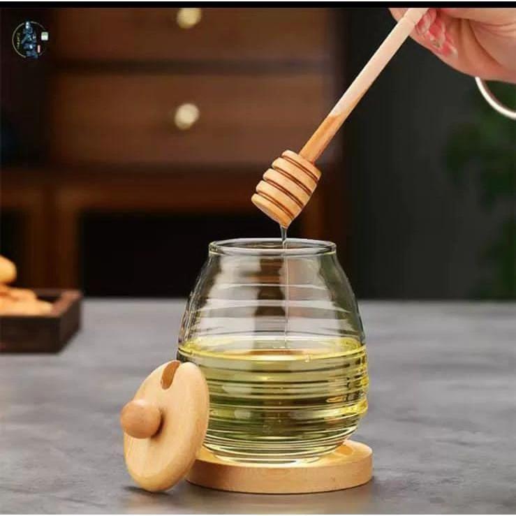 500ml Glass Honey Storage Jar with Wooden Lid and Stirring Stick Honey jar Honey Jars