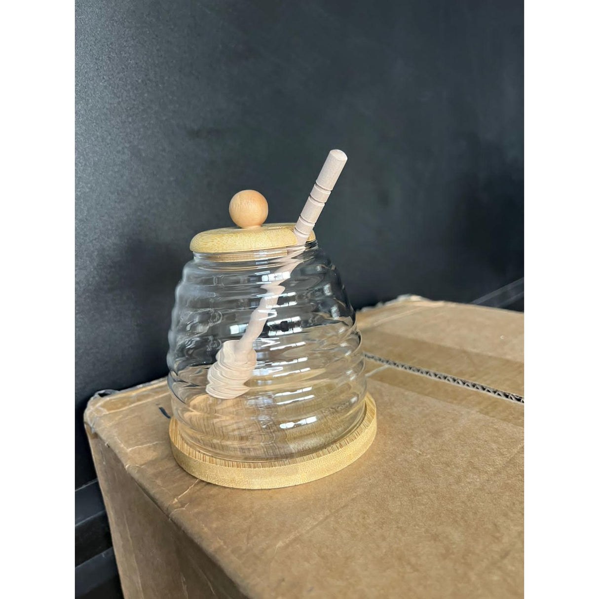 500ml Glass Honey Storage Jar with Wooden Lid and Stirring Stick