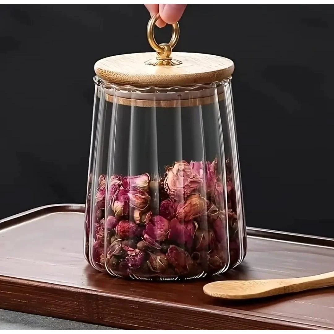 500ml Glass Storage Jar with Bamboo Lid and Spoon Glass storage jar Storage & Organization
