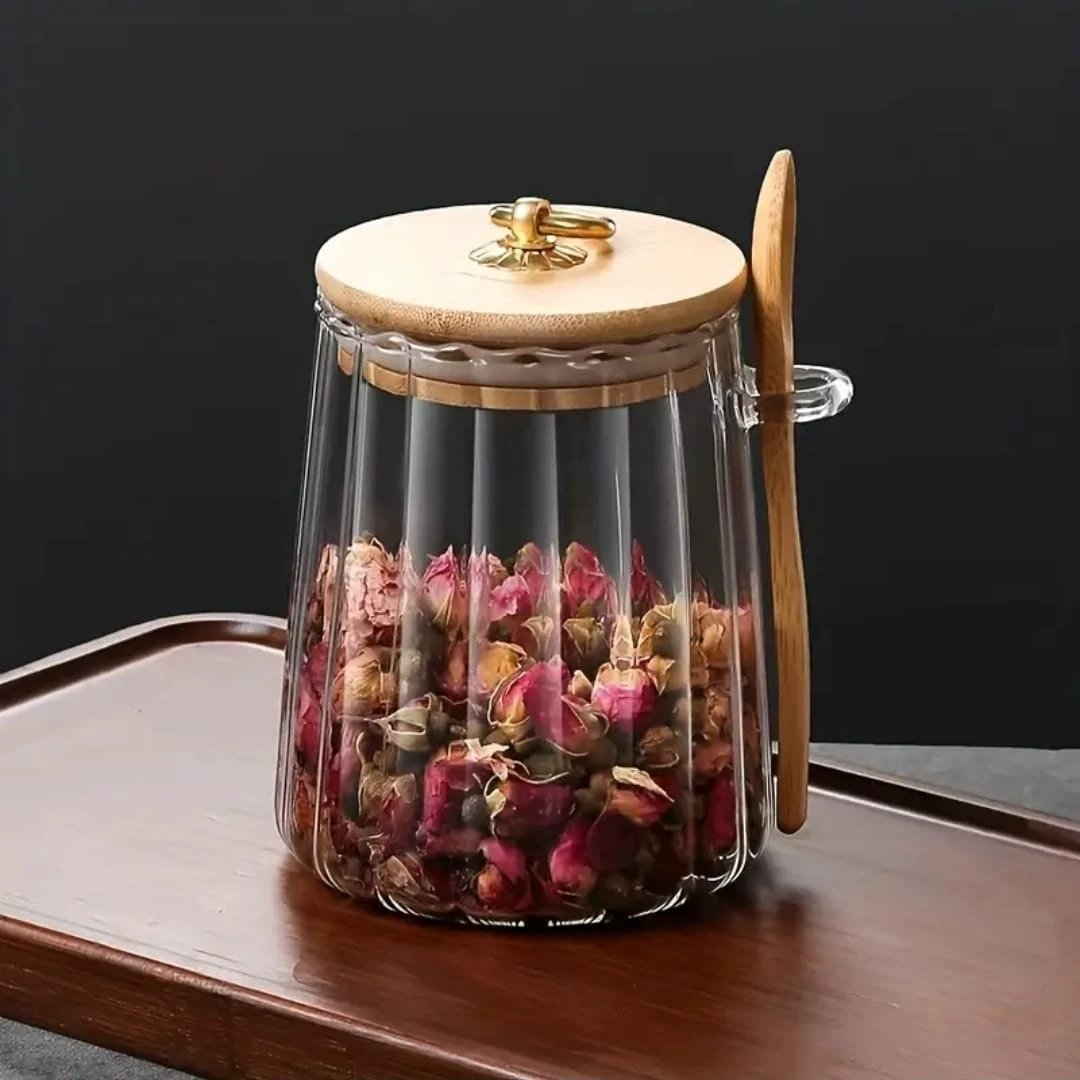 500ml Glass Storage Jar with Bamboo Lid and Spoon Glass storage jar Storage & Organization