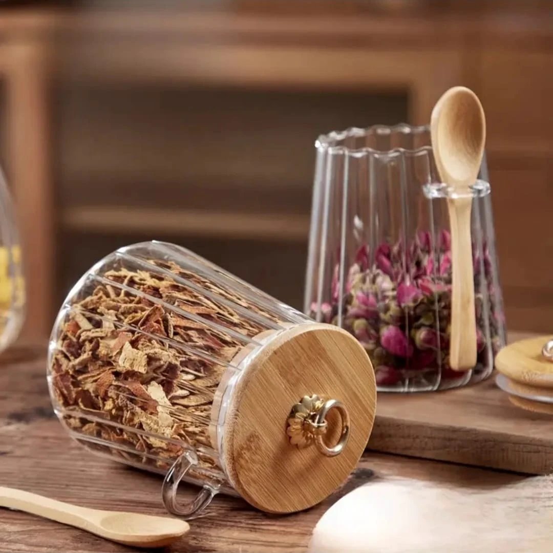 500ml Glass Storage Jar with Bamboo Lid and Spoon Glass storage jar Storage & Organization