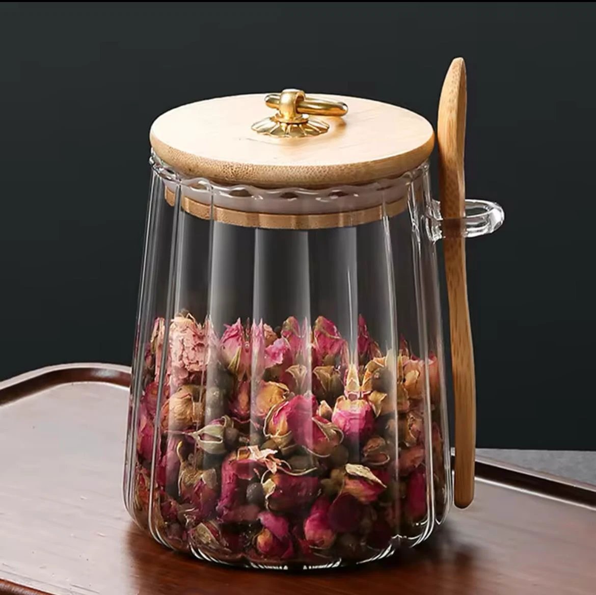 500ml Glass Storage Jar with Bamboo Lid and Spoon Glass storage jar Storage & Organization