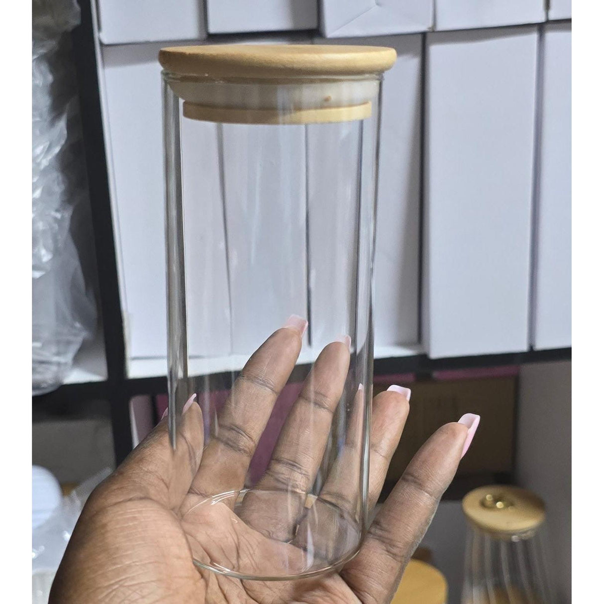 5pc Glass Spice Jar Set – 460ml with Airtight Bamboo Lids