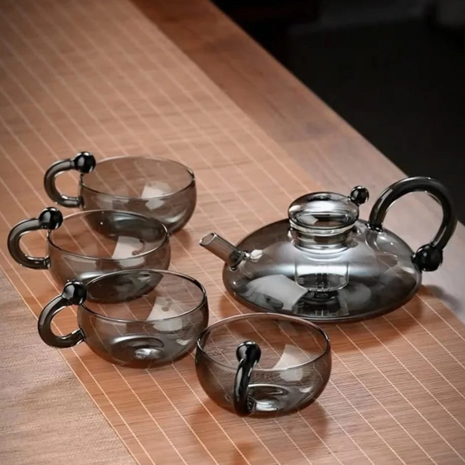 5pcs Heat Resistant Glass Tea Set with Kettle and Infuser