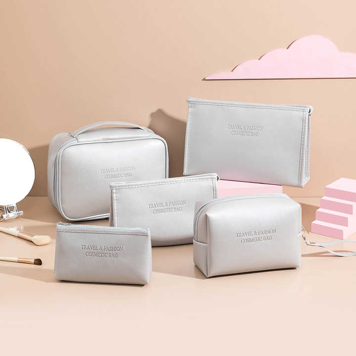 5pcs Vegan Leather Travel Makeup and Cosmetic Bags Set