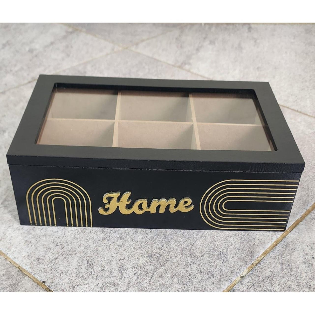 6 Compartment Wooden Teabag/Coffee Organizer | Black & White | Eco-Friendly Wood with Stainless Steel Frame