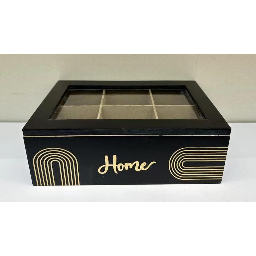 6 Compartment Wooden Teabag/Coffee Organizer | Black & White | Eco-Friendly Wood with Stainless Steel Frame