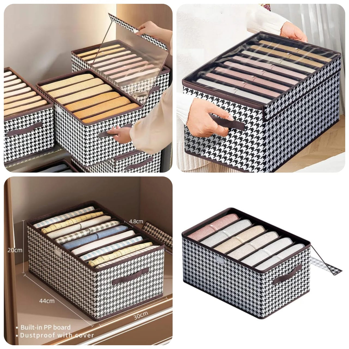 6 Grid Wardrobe and Drawer Clothes Organizer with Handles and Transparent Dust Cover – Foldable Design