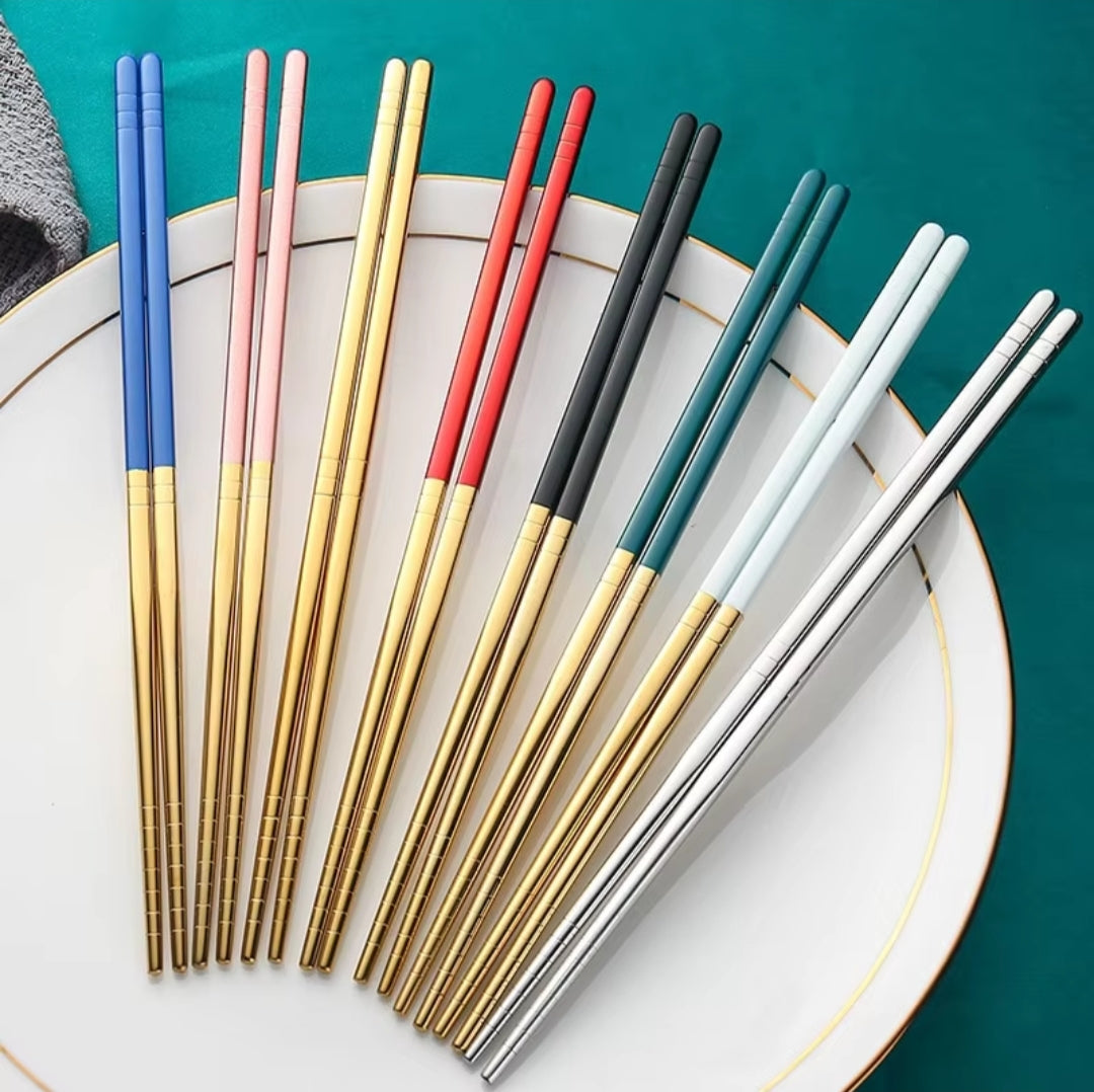 6 Pairs Stainless Steel Chopsticks.