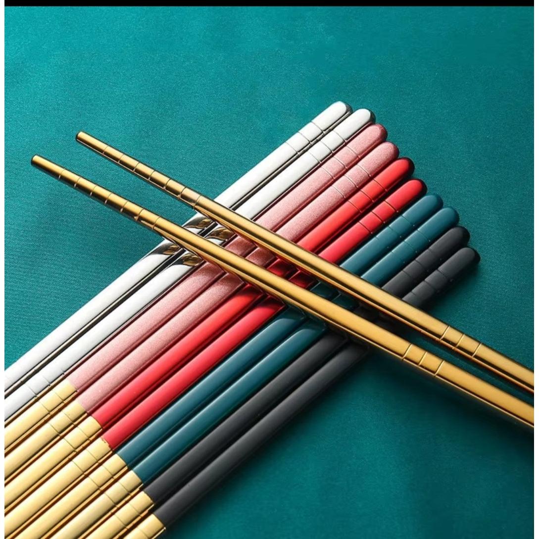 6 Pairs Stainless Steel Chopsticks.