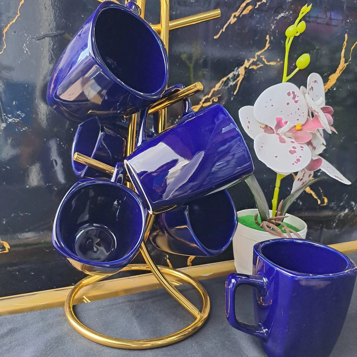 6 Piece Ceramic Tea Cups Set | Blue and White | High Quality Ceramic Tableware Tea Sets