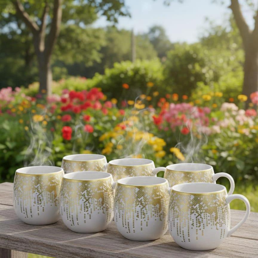 Ceramic Gold Dot Cup – 350ml White Coffee and Tea Mug drinkware Mugs