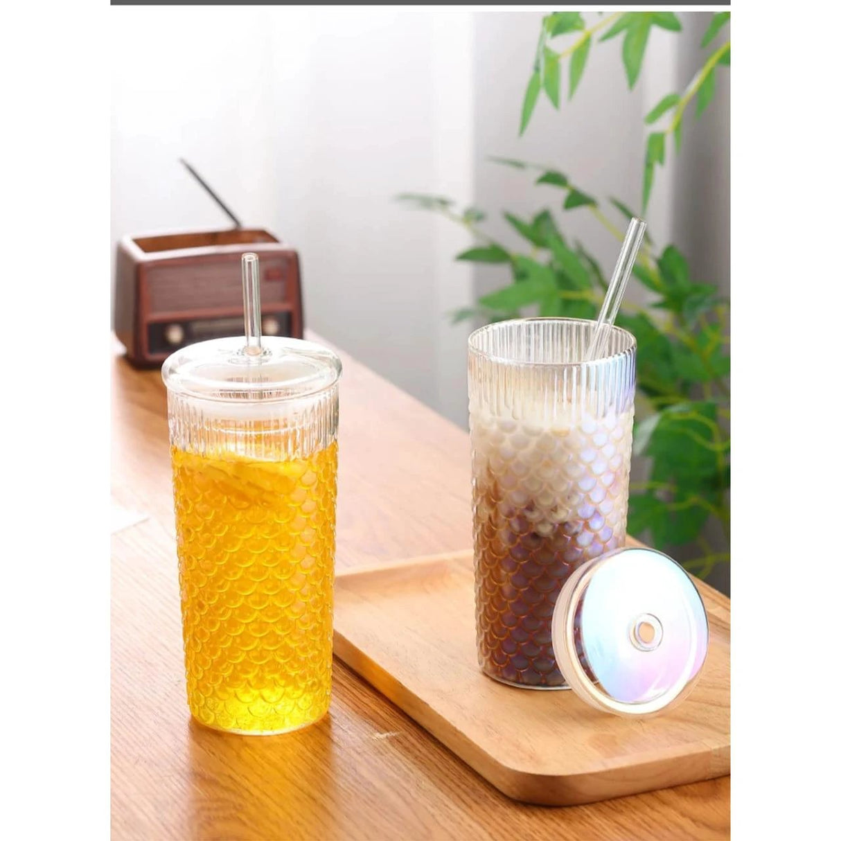 650ml Glass Tumbler with Straw and Spill-Proof Sealing Ring Tumbler Tumblers