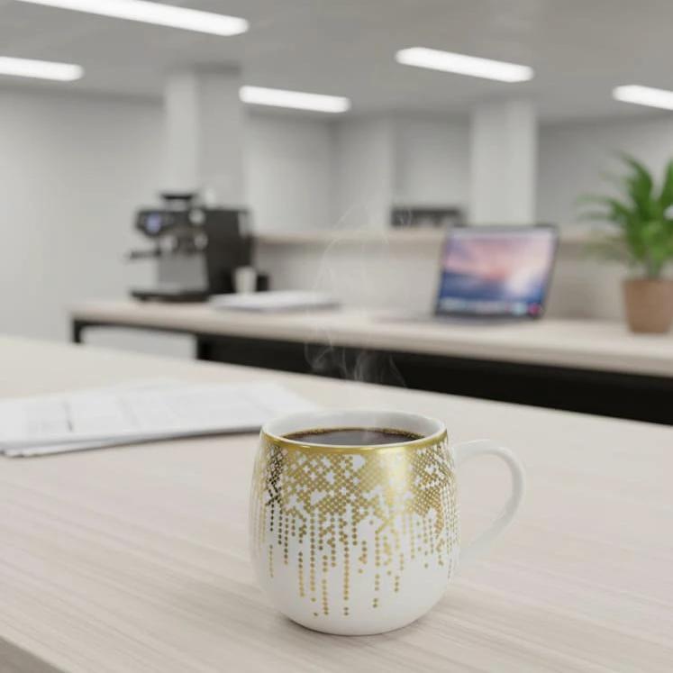 Ceramic Gold Dot Cup – 350ml White Coffee and Tea Mug drinkware Mugs