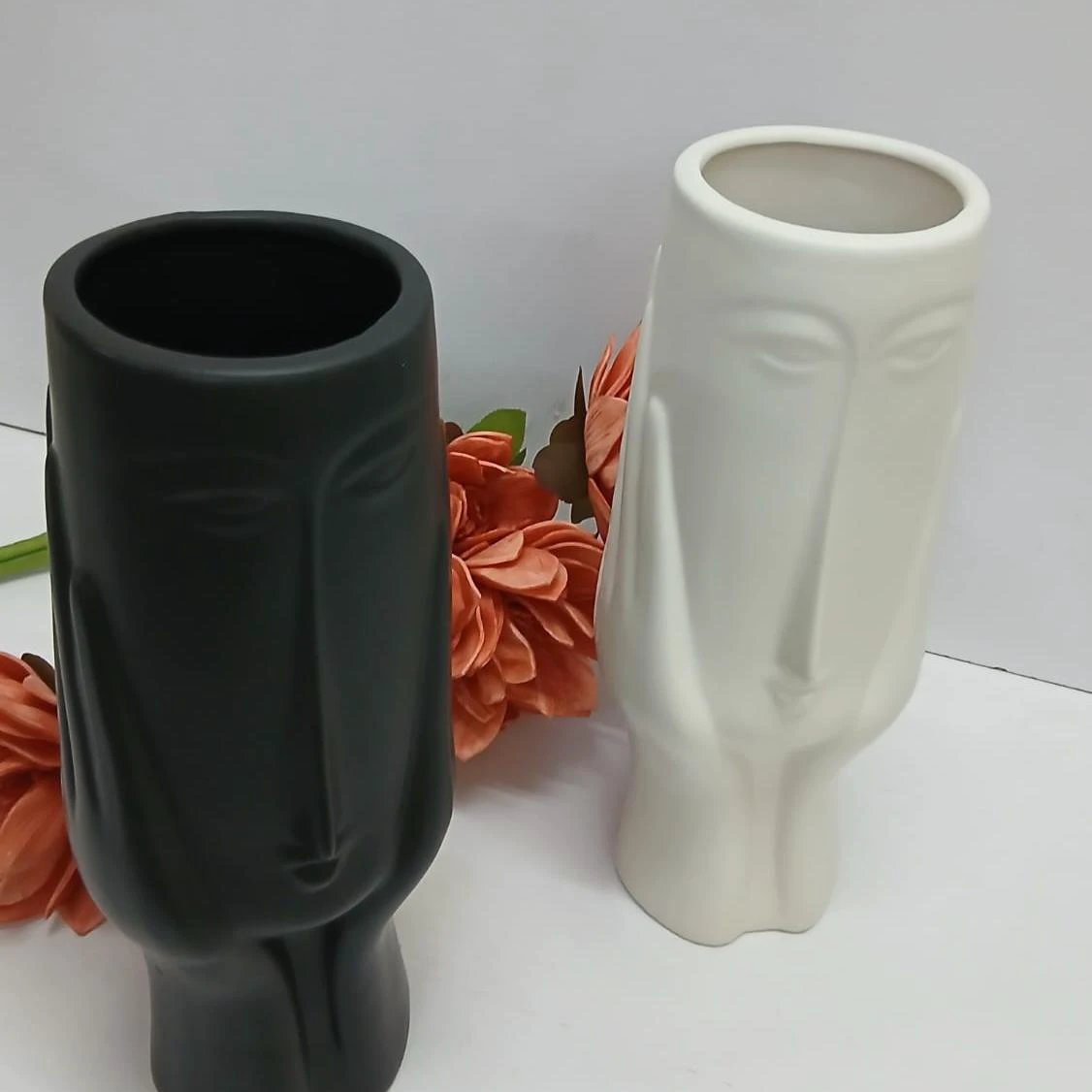 Face Decorative Ceramic Flower Vase – Modern Art Sculpture Vase in Black or White vases in decor Vases