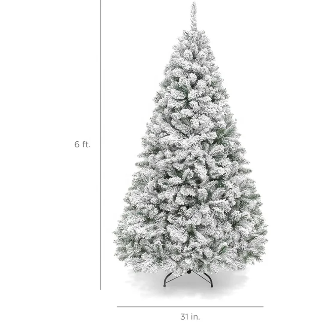 6ft Snow Flocked Christmas Tree with 2000 High Quality Leaves