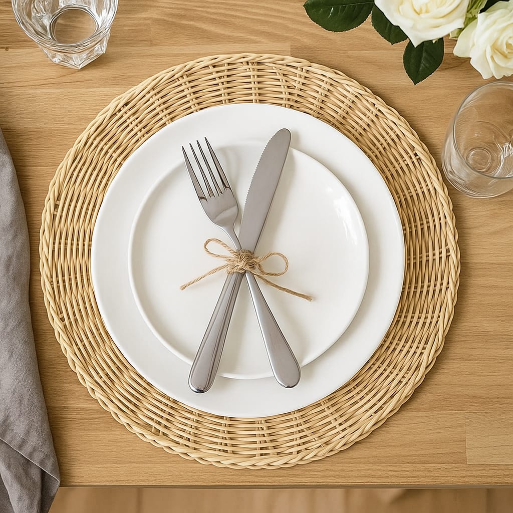 6pc Woven Rattan-Like Table Mats Set Heat-Resistant Dining Placemats