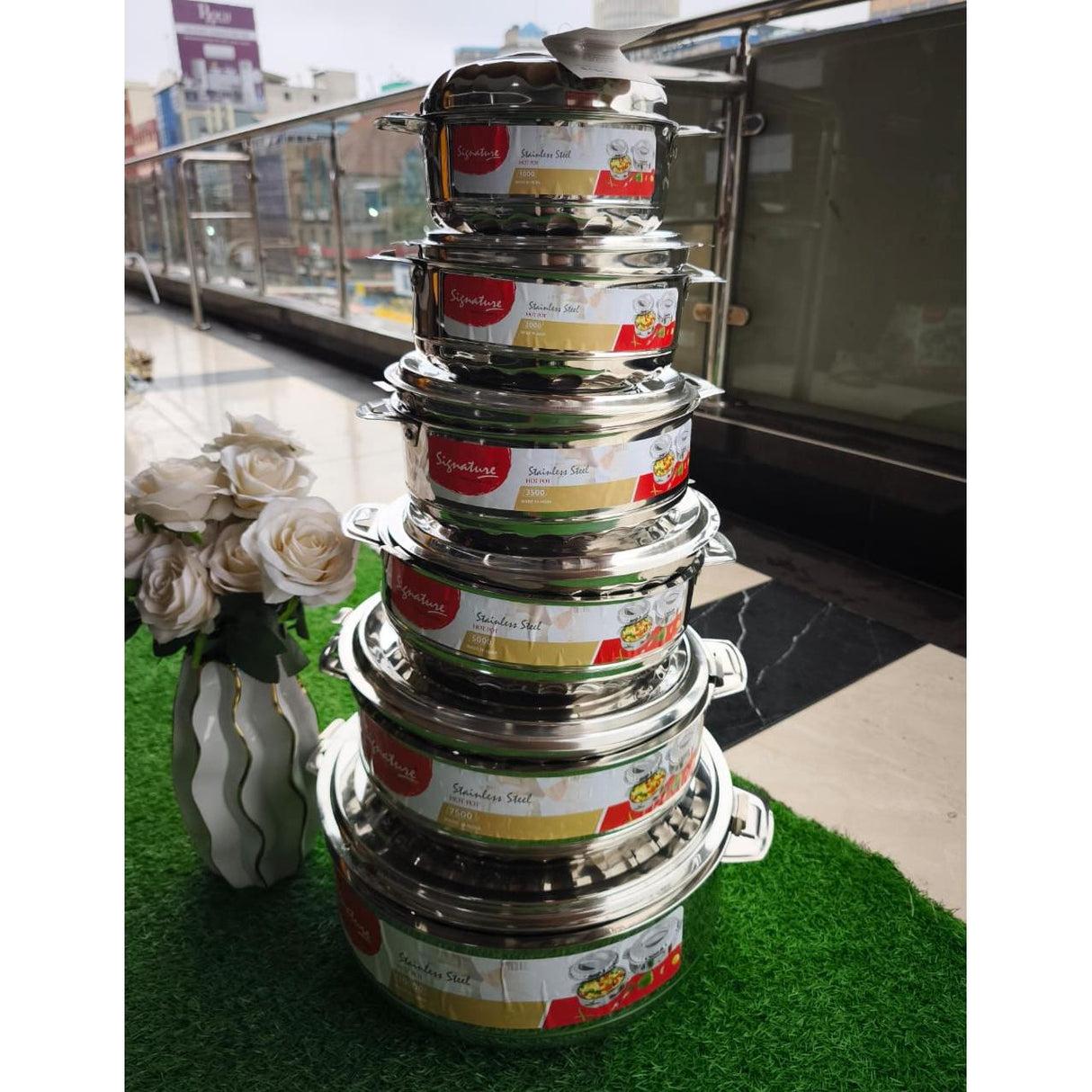 6pcs Big Size Stainless Steel Insulated Hotpot Set with Serving Spoons