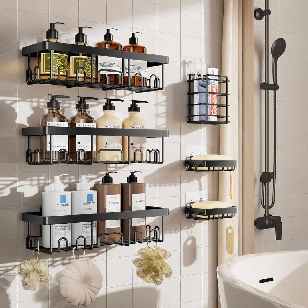 6pcs Set Shower Caddy Shelf / Bathroom Organizer – Rustproof, No Drilling