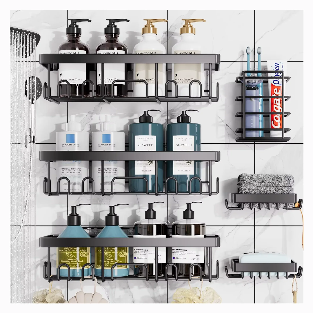 6pcs Set Shower Caddy Shelf / Bathroom Organizer – Rustproof, No Drilling