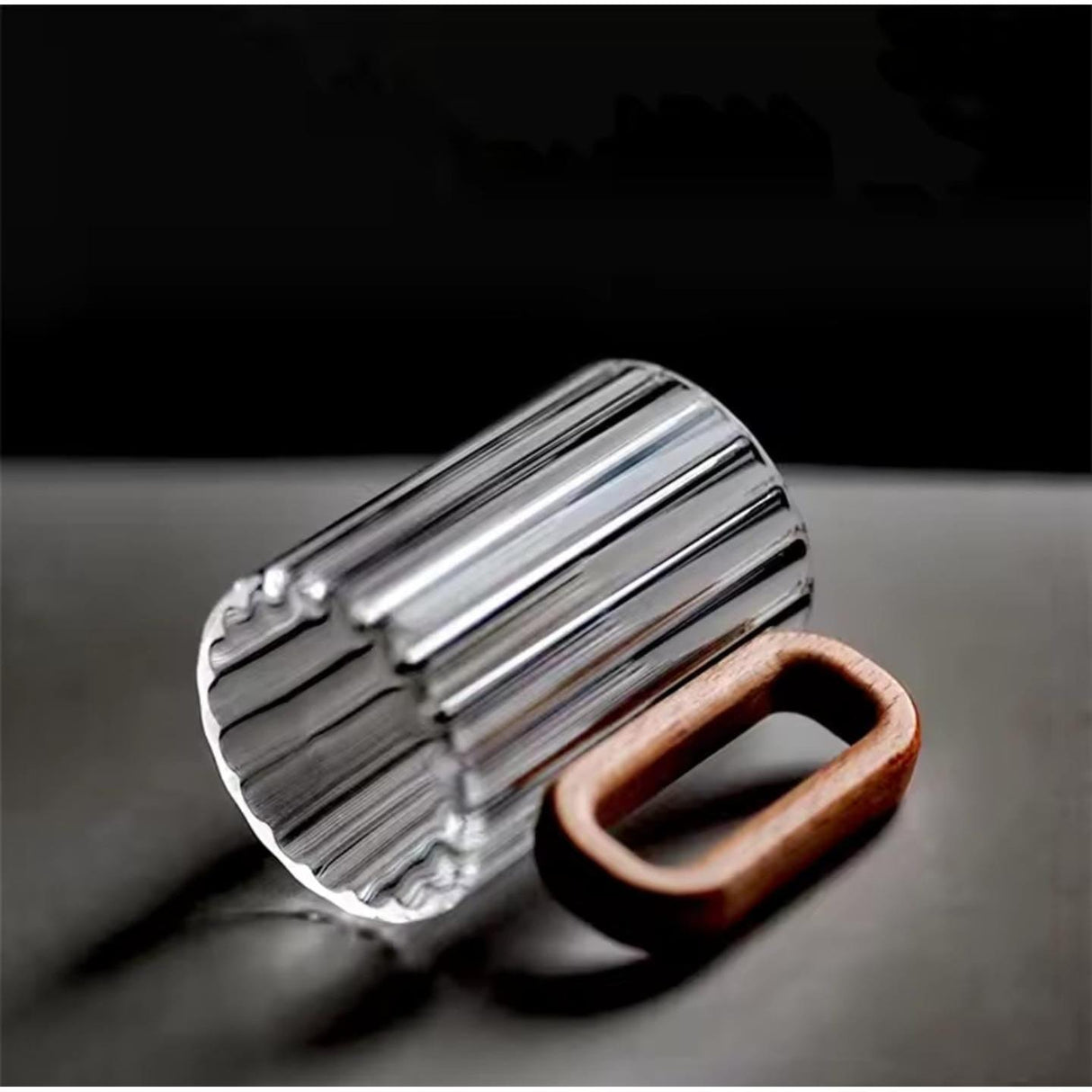 6pcs Stylish Borosilicate Ribbed Glass Mugs 350ml Microwave Friendly