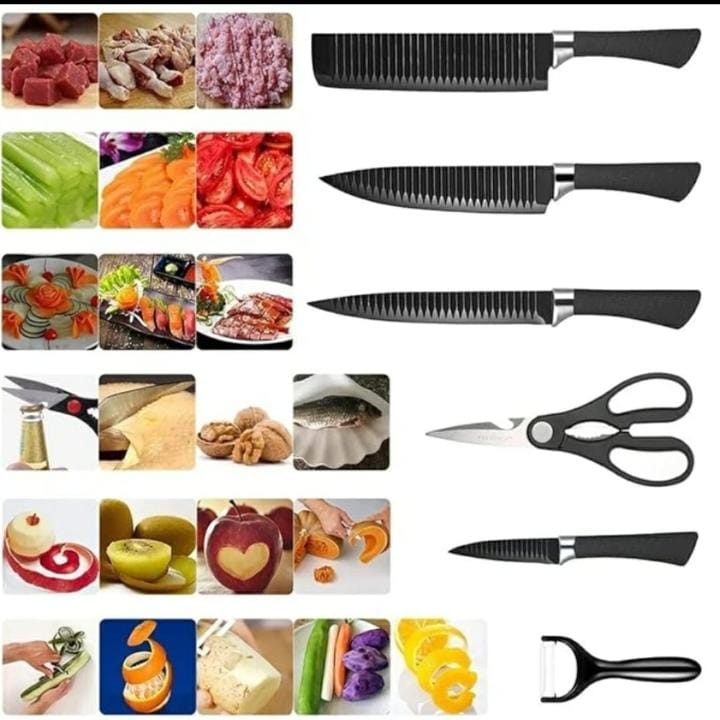 6pcs Zepter Knife Gift Pack Set – Black Non-Stick Blades with Corrugated Wavy Pattern