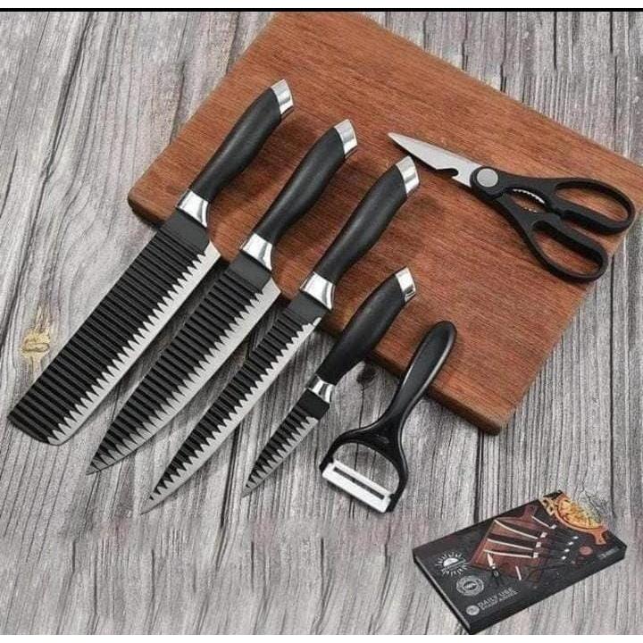 6pcs Zepter Knife Gift Pack Set – Black Non-Stick Blades with Corrugated Wavy Pattern