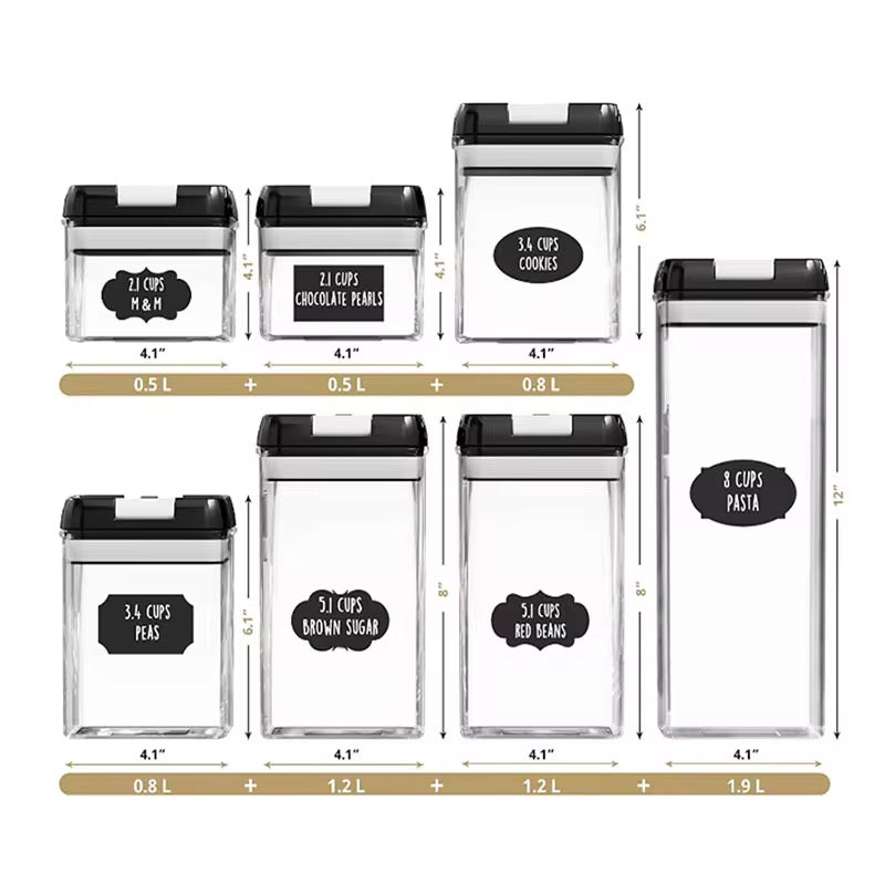7-Piece Acrylic Food Storage Container Set – BPA-Free with Stickers & Pen (500ml to 1900ml)