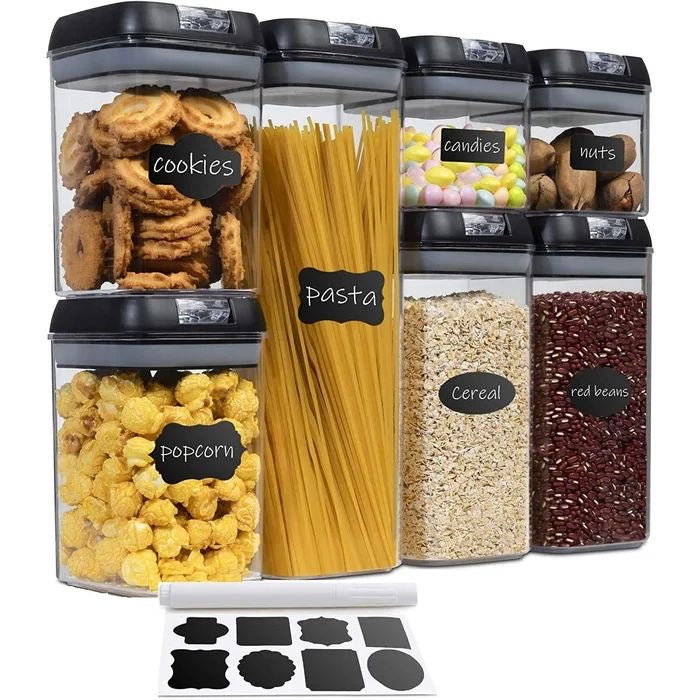 7-Piece Acrylic Food Storage Container Set – BPA-Free with Stickers & Pen (500ml to 1900ml)