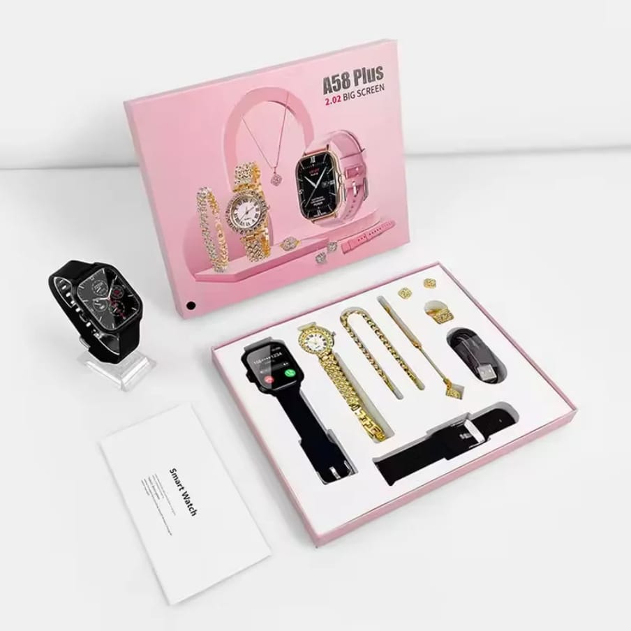 7 in 1 Smart Watch A58 Plus with Big Screen and Luxury Gift Box